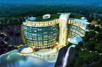 Coisa de chines: um mega hotel ecológico e futurista numa pedreira desativada